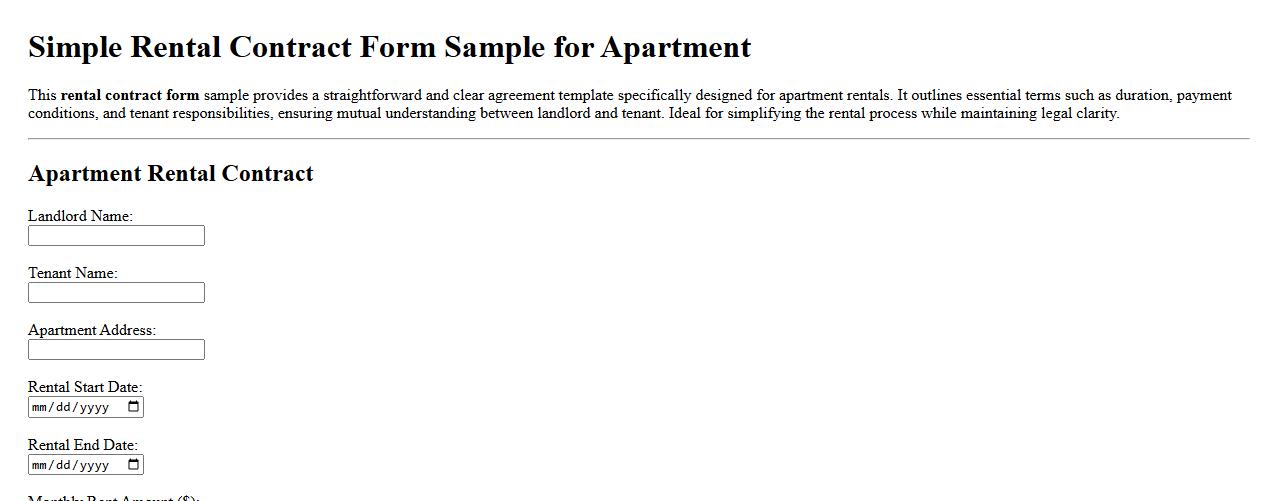 Simple rental contract form sample for apartment image preview