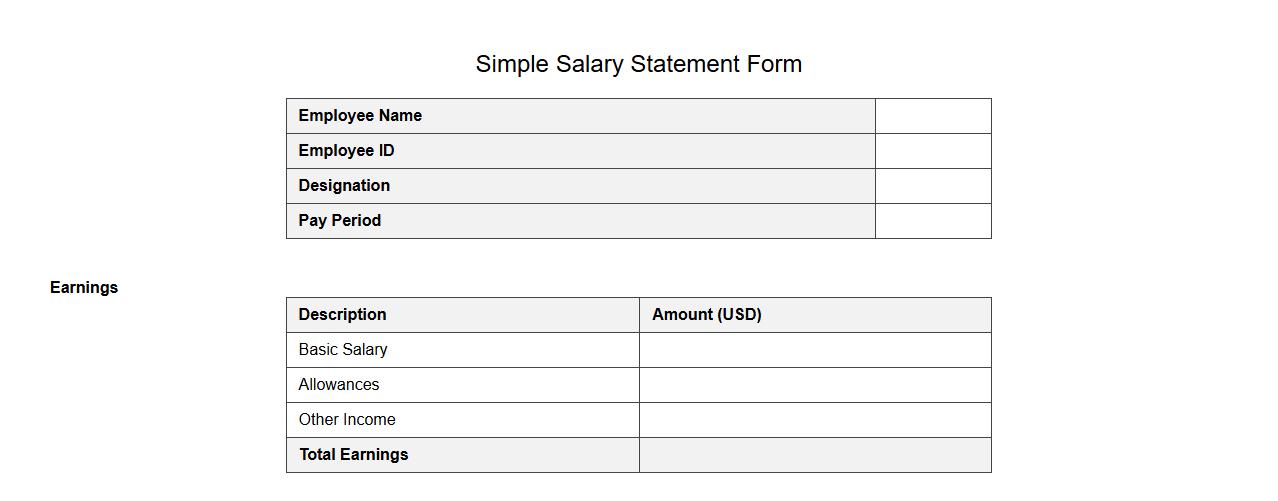 simple salary statement form sample for small business image preview