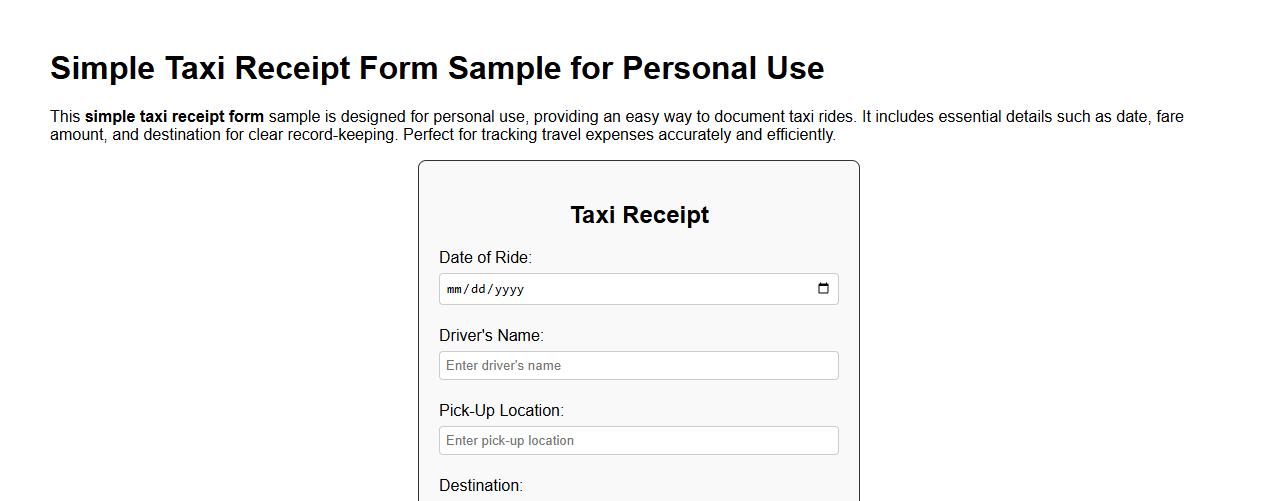Simple taxi receipt form sample for personal use image preview