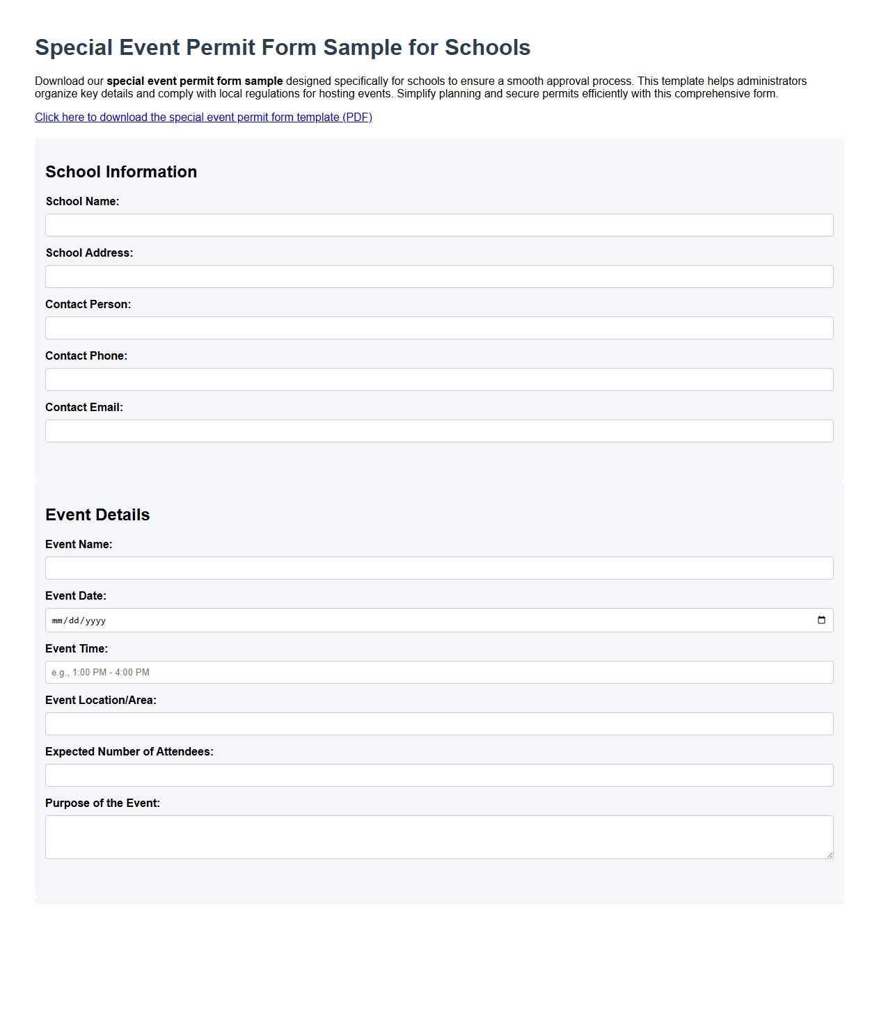 special event permit form sample for schools image preview