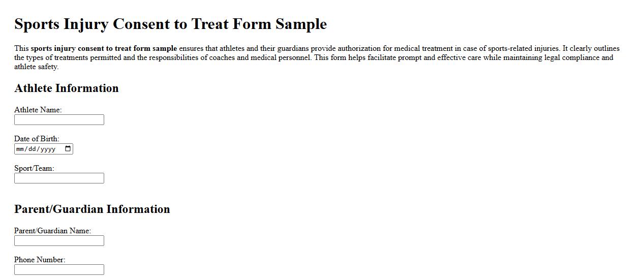 sports injury consent to treat form sample image preview