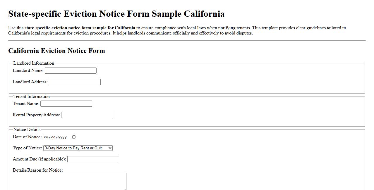 State-specific eviction notice form sample California image preview