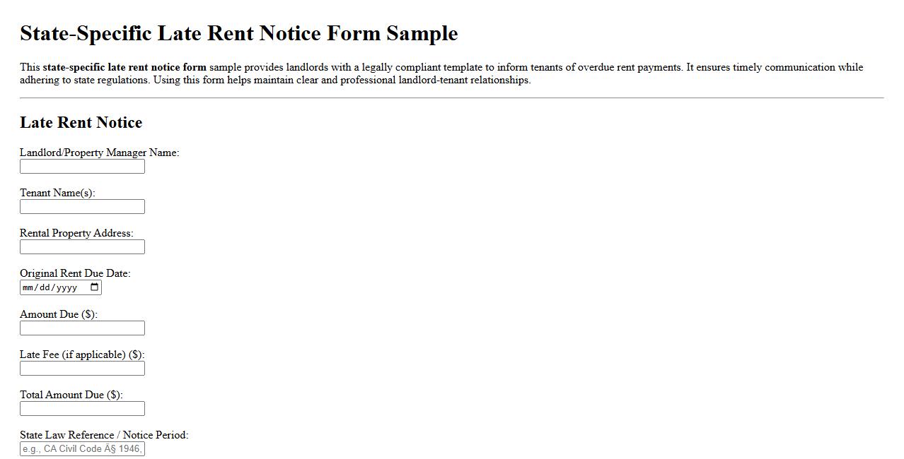 State-specific late rent notice form sample image preview