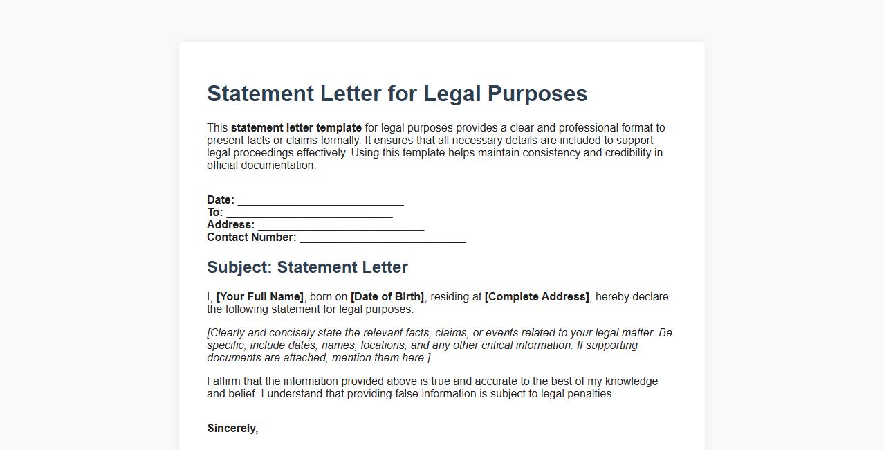 Statement letter template for legal purposes image preview