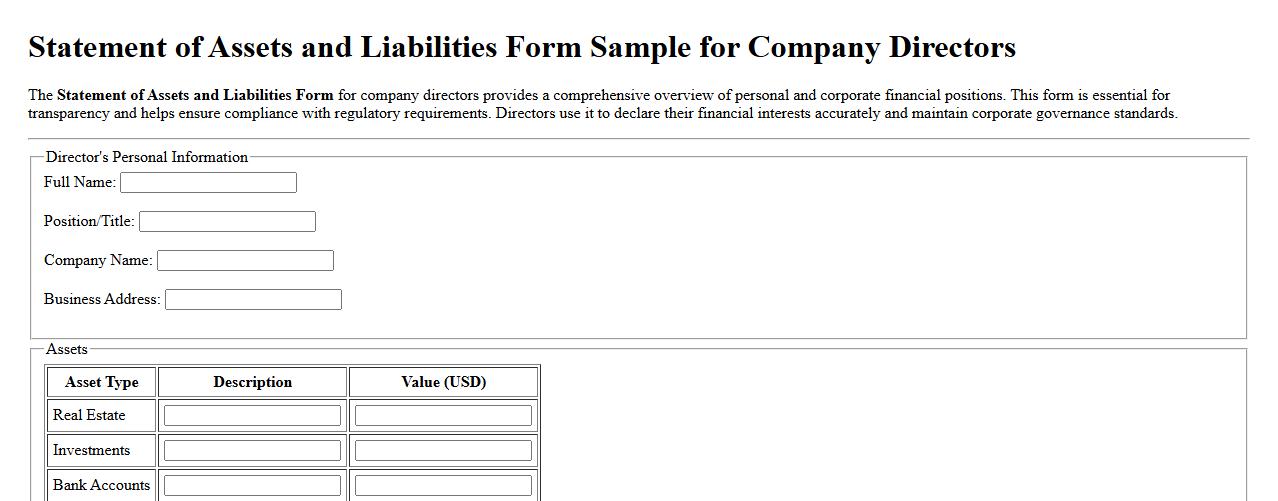 Statement of Assets and Liabilities Form Sample for Company Directors image preview