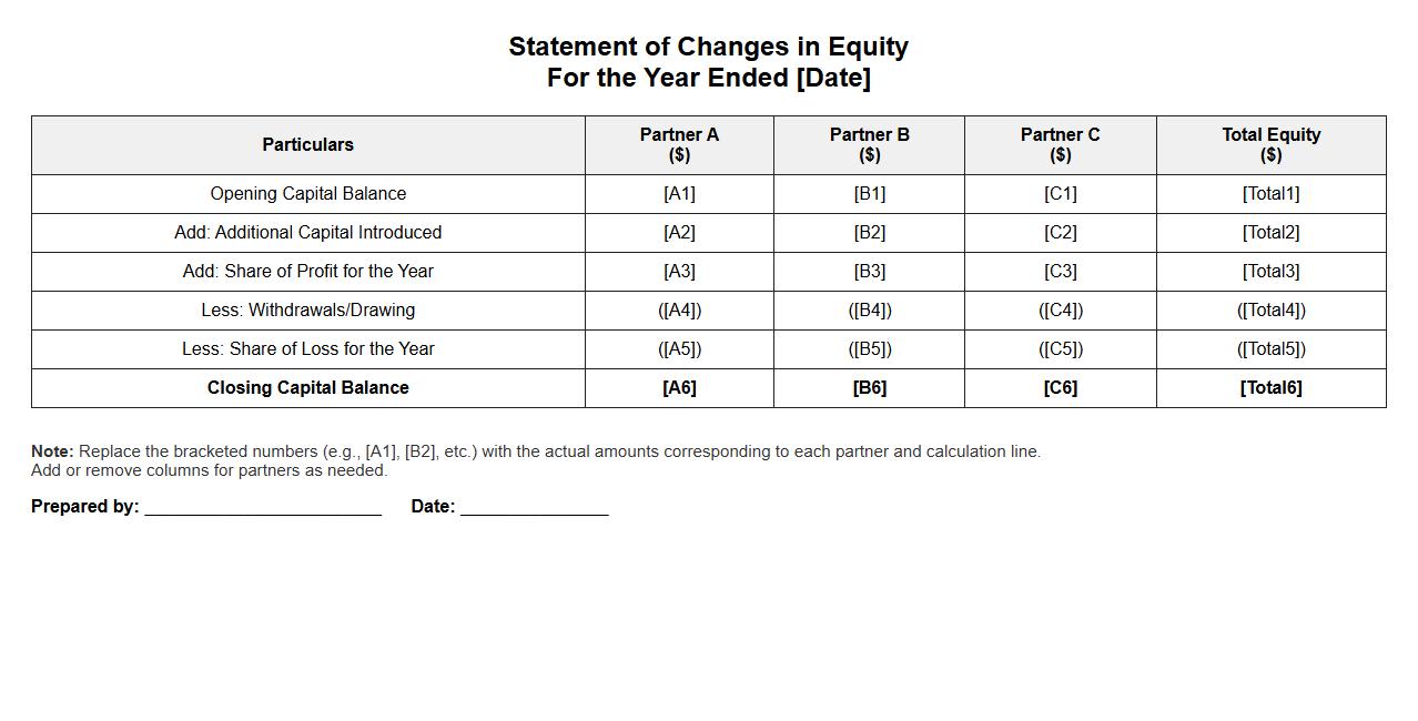 Statement of Changes in Equity template for partnership image preview