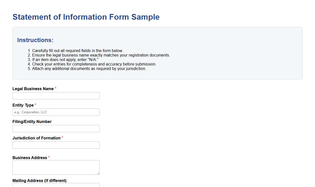 Statement of information form sample with instructions image preview