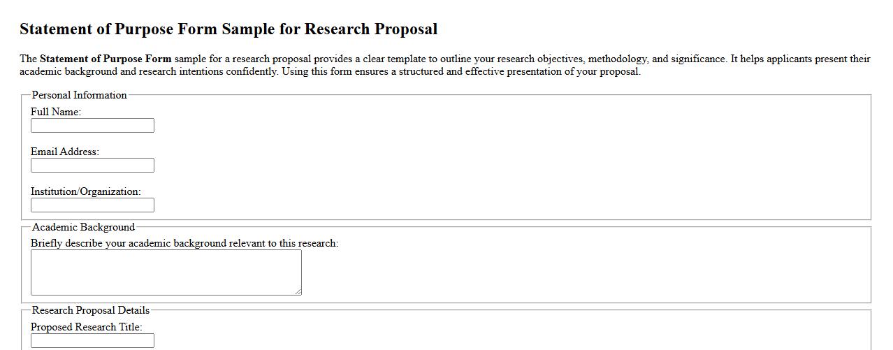 Statement of Purpose Form Sample for Research Proposal image preview