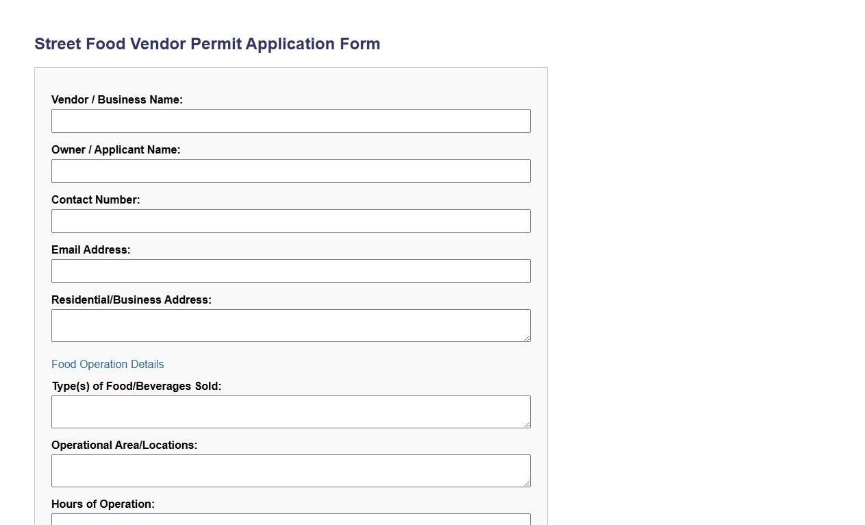 street food vendor permit form sample image preview