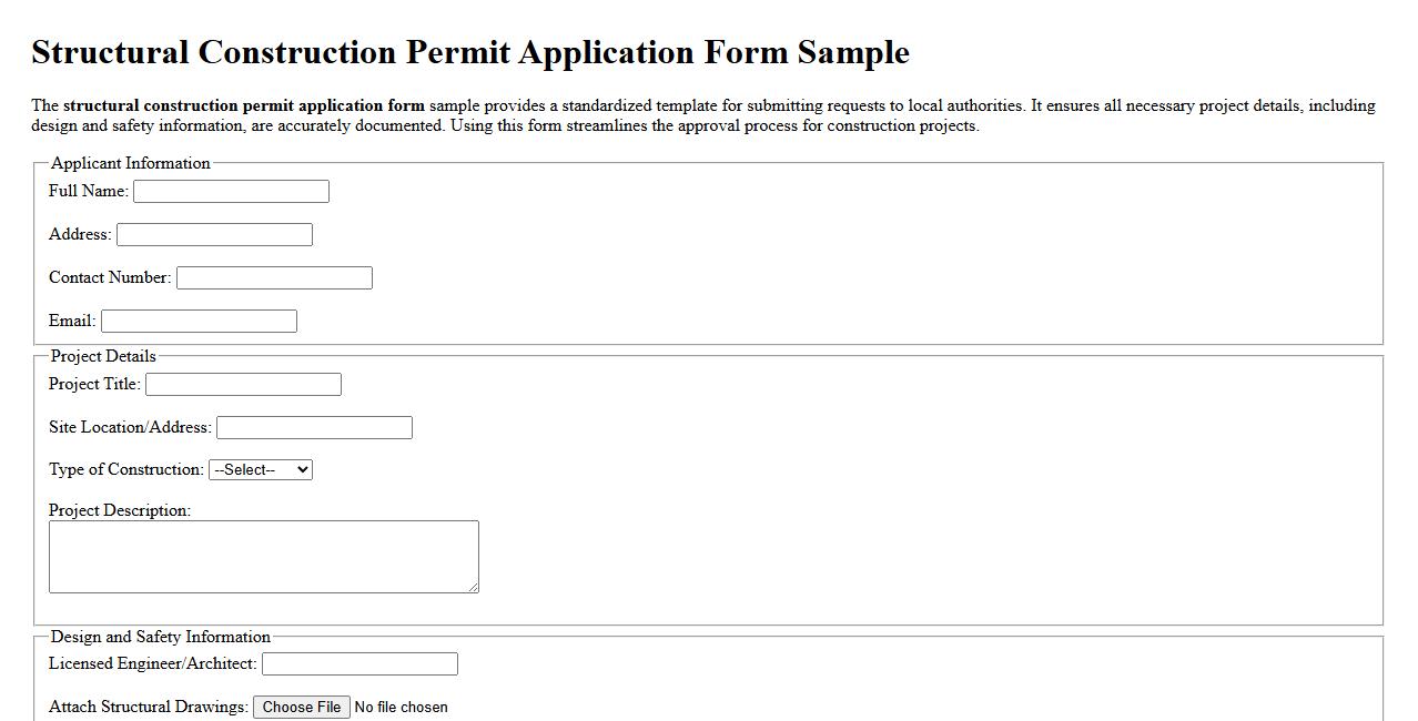 Structural construction permit application form sample image preview