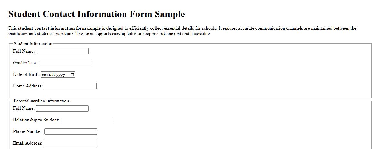 Student contact information form sample for school image preview