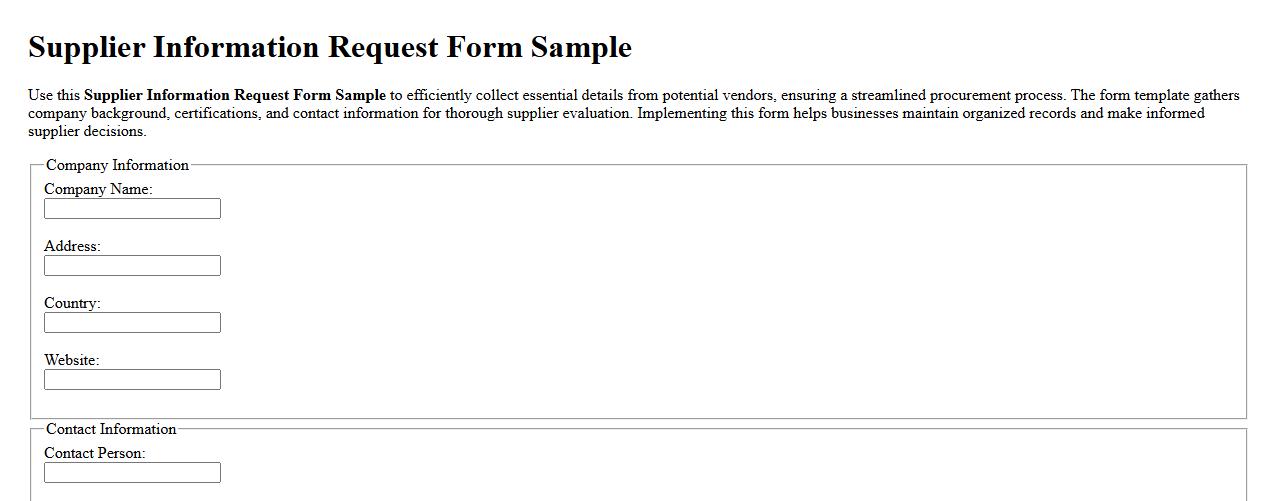 Supplier information request form sample image preview