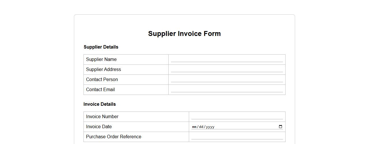 supplier invoice form sample for purchase orders image preview