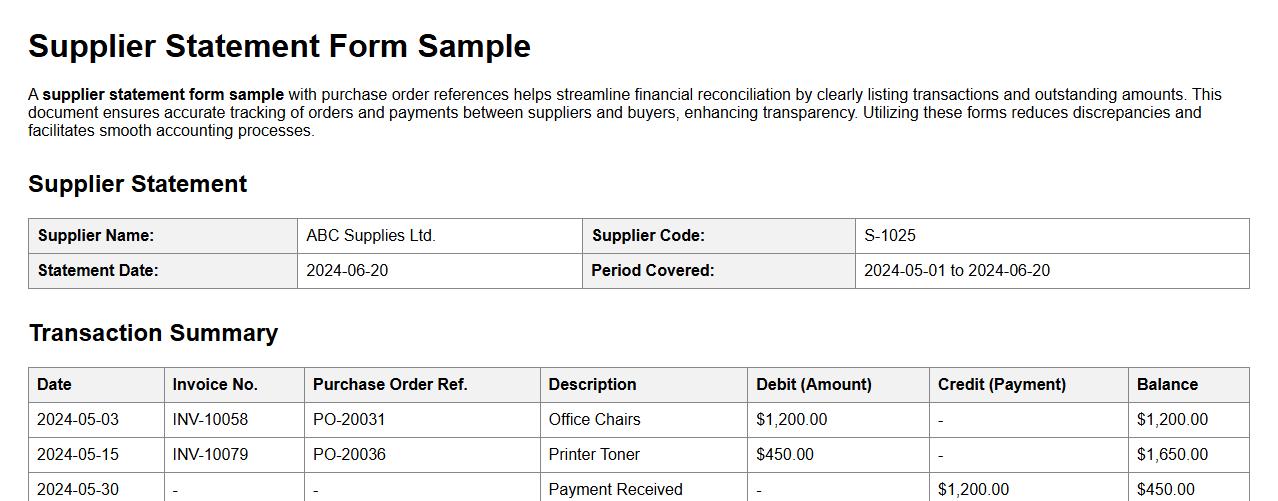 supplier statement form sample with purchase order references image preview