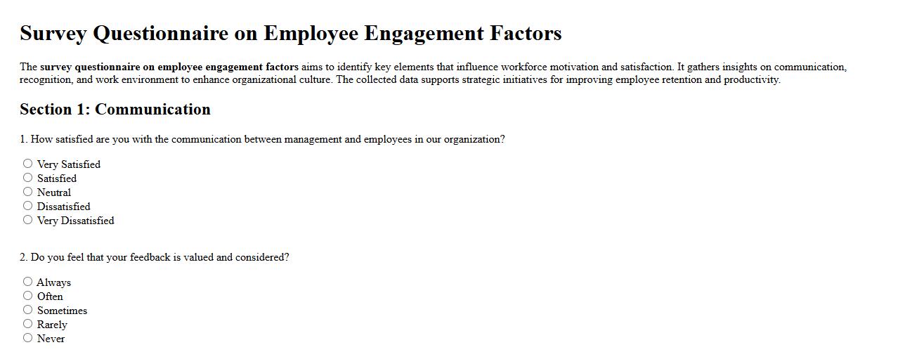 Survey questionnaire on employee engagement factors image preview