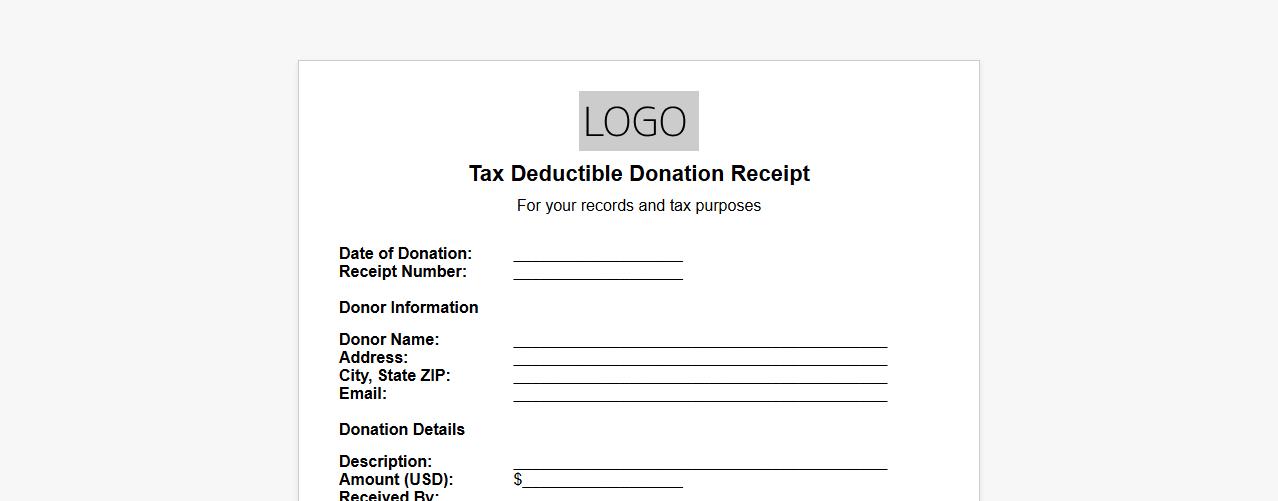 Tax deductible donation receipt sample image preview