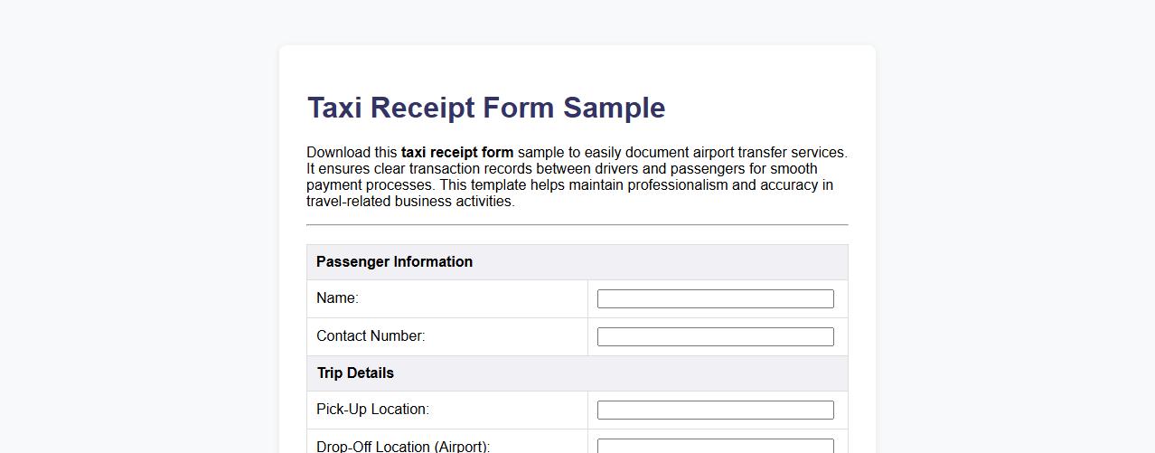 Taxi receipt form sample for airport transfer services image preview