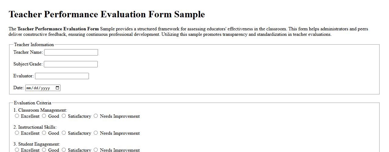 Teacher Performance Evaluation Form Sample image preview
