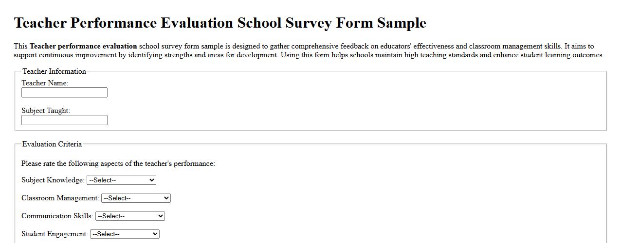 Teacher performance evaluation school survey form sample image preview