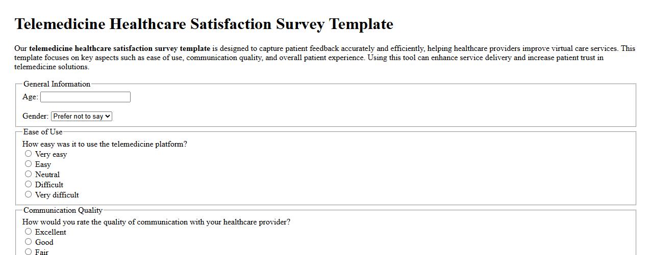 Telemedicine healthcare satisfaction survey template image preview