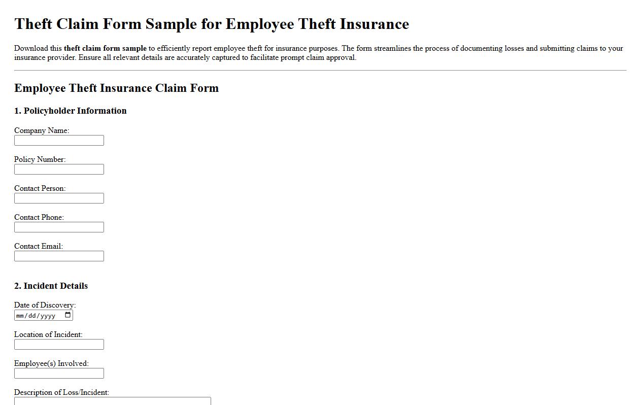 theft claim form sample for employee theft insurance image preview