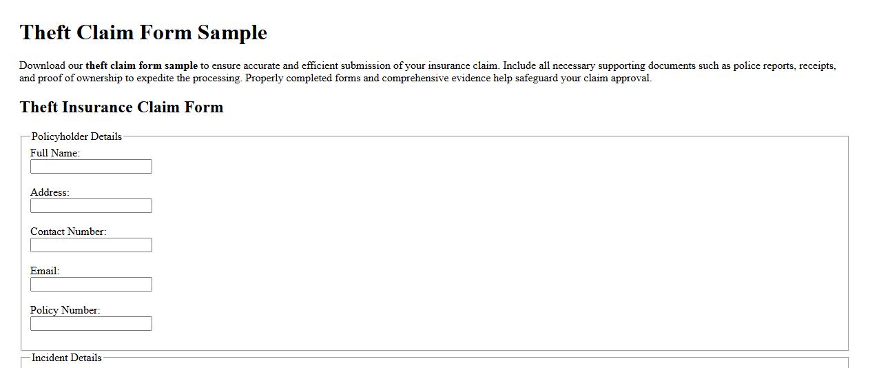 theft claim form sample with supporting documents image preview