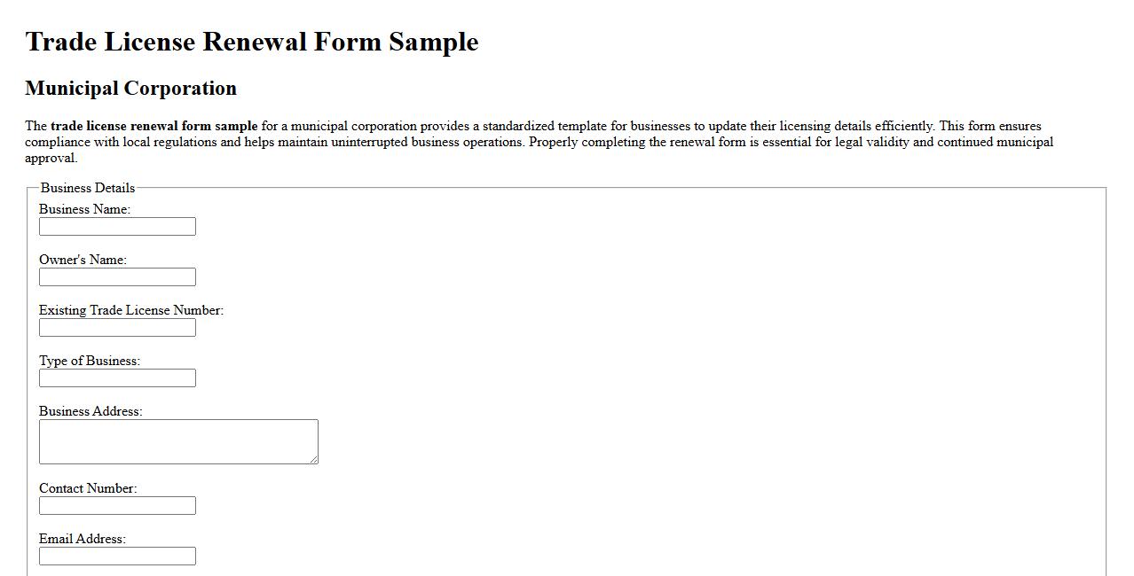 Trade license renewal form sample for municipal corporation image preview