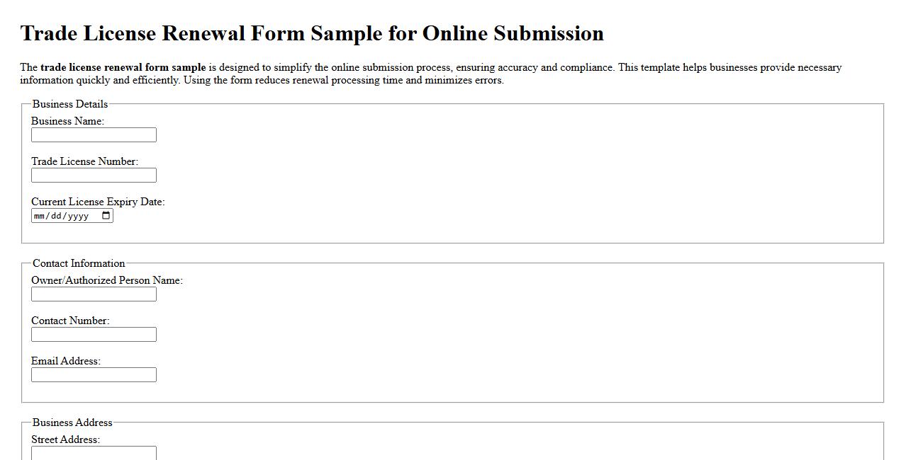 Trade license renewal form sample for online submission image preview