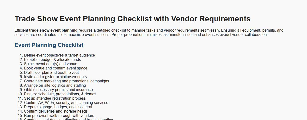 Trade show event planning checklist with vendor requirements image preview