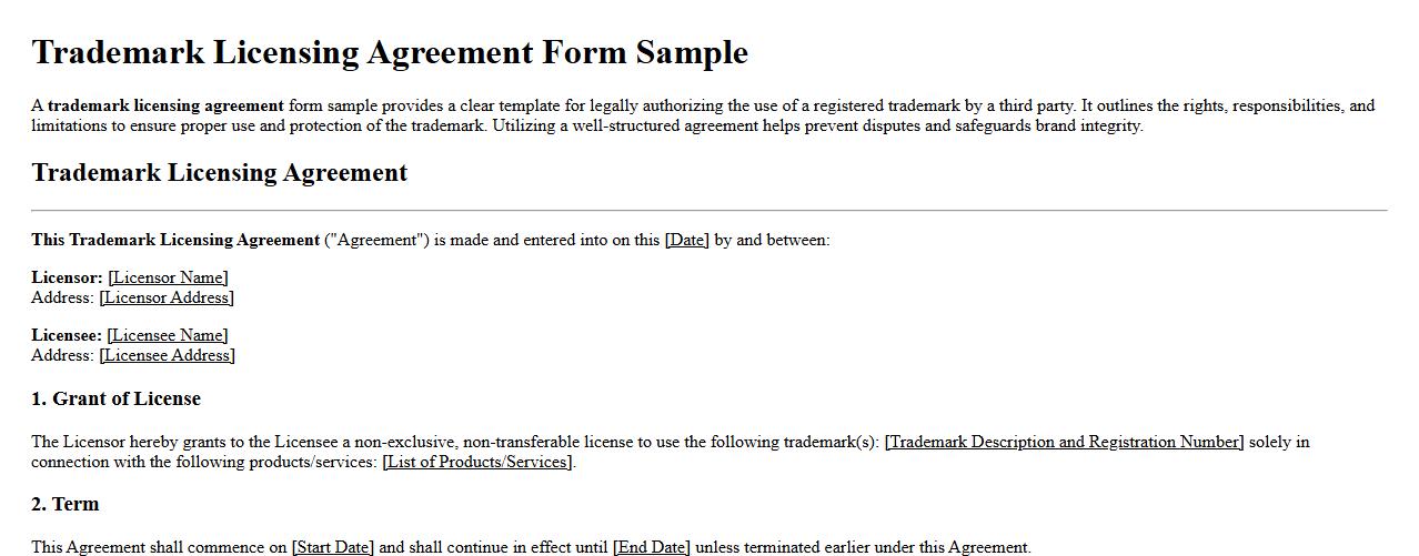 Trademark licensing agreement form sample image preview