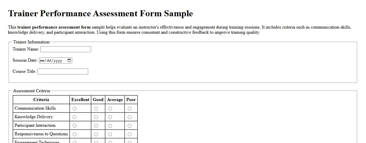 Trainer performance assessment form sample image preview