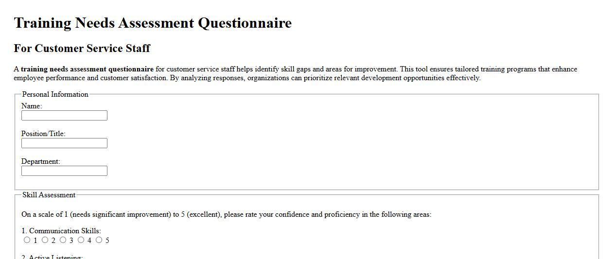 training needs assessment questionnaire for customer service staff image preview