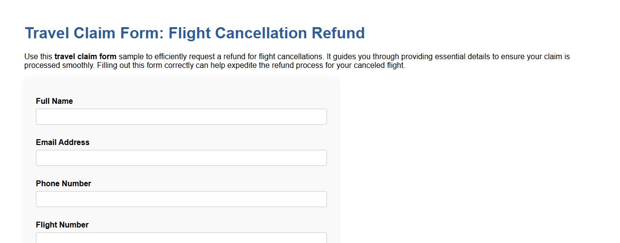 Travel claim form sample for flight cancellation refund image preview