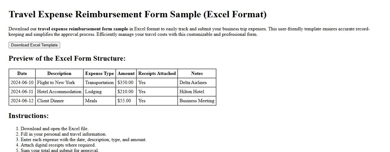 travel expense reimbursement form sample in excel format image preview
