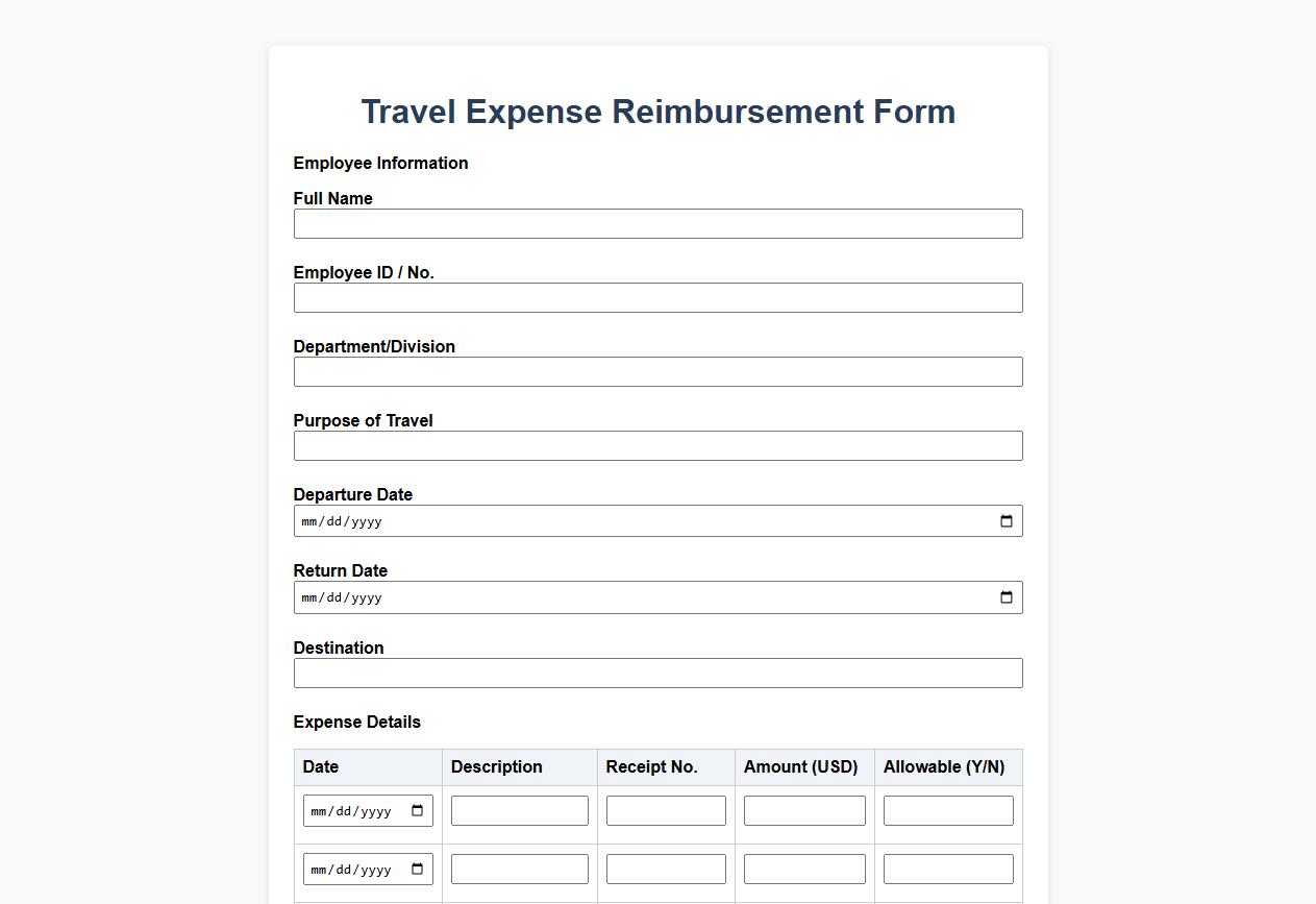 travel expense reimbursement form sample for government employees image preview