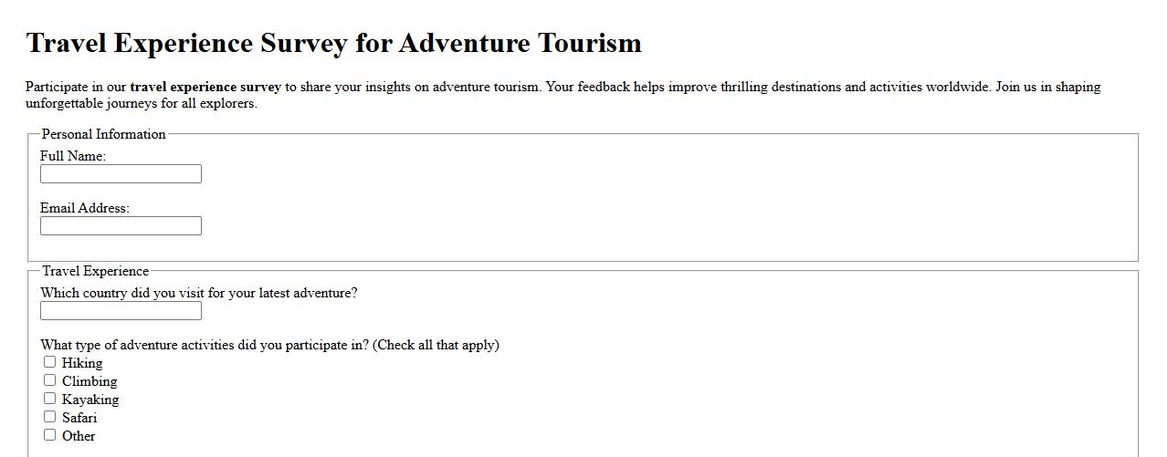 Travel experience survey for adventure tourism image preview