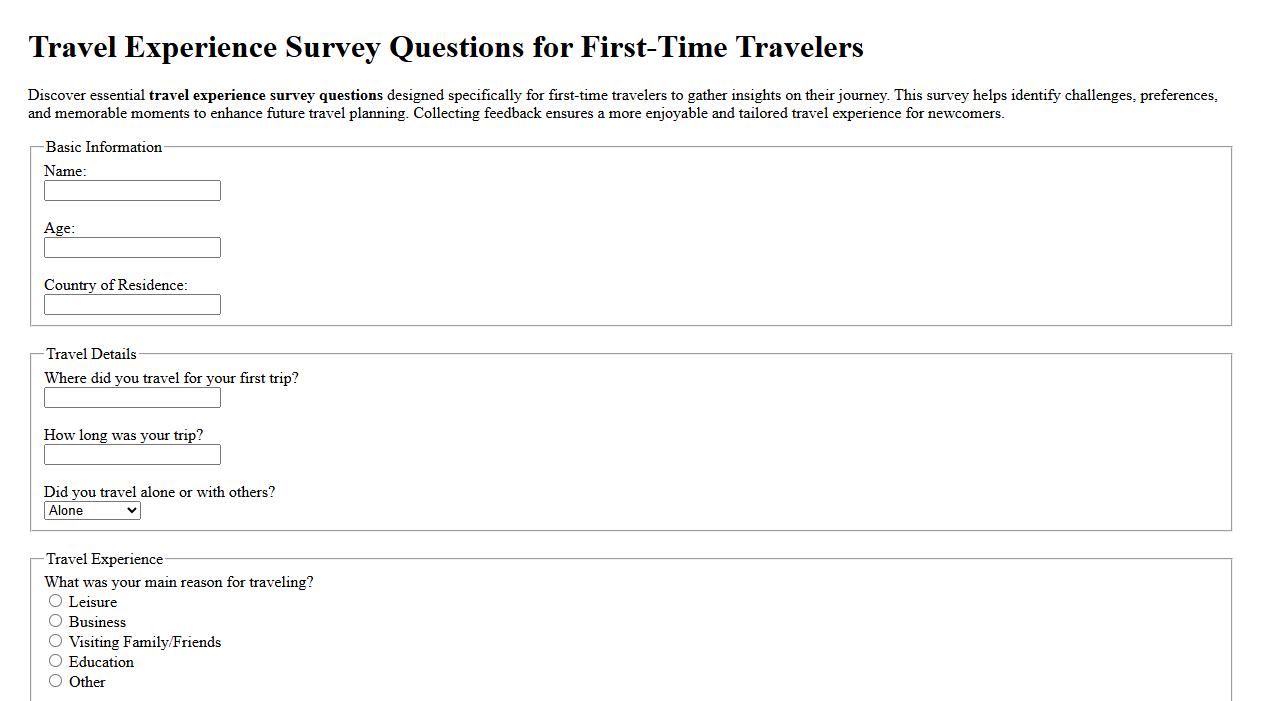 Travel experience survey questions for first-time travelers image preview