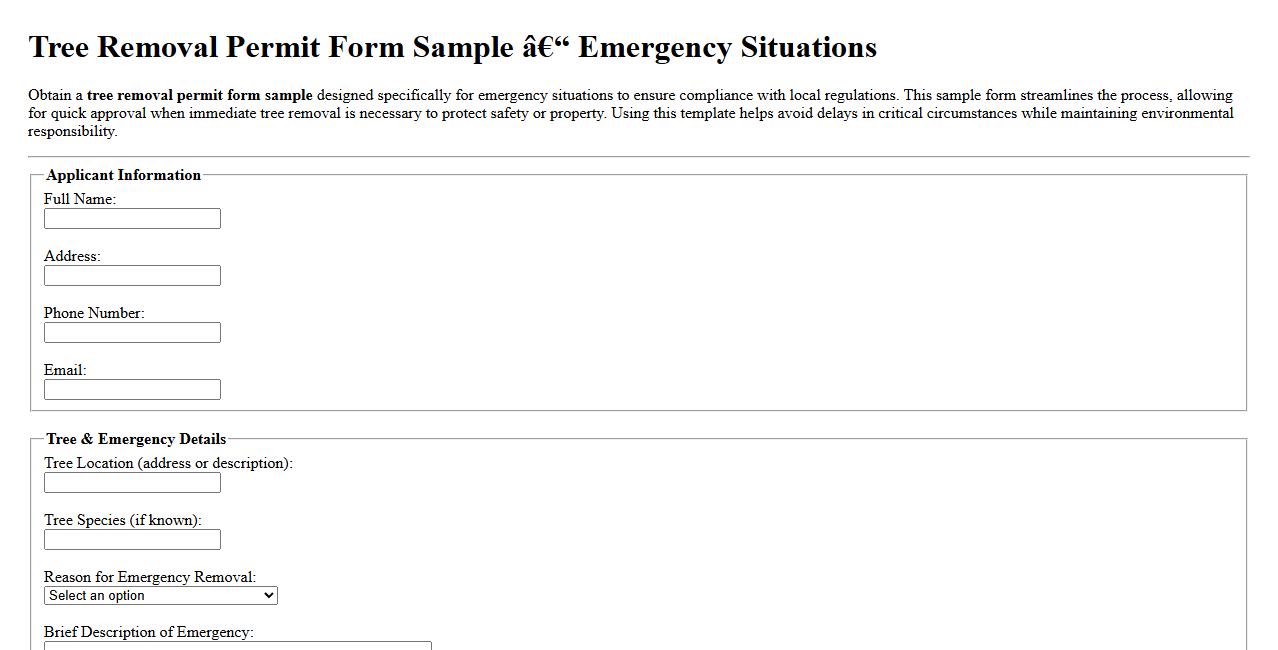 Tree removal permit form sample for emergency situations image preview