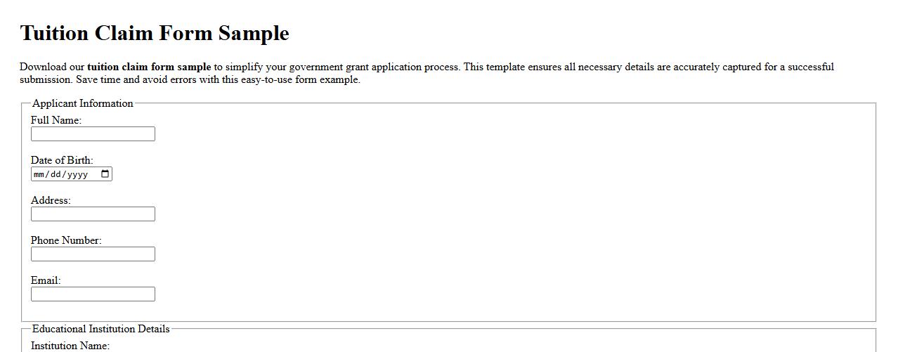 Tuition claim form sample for government grant application image preview