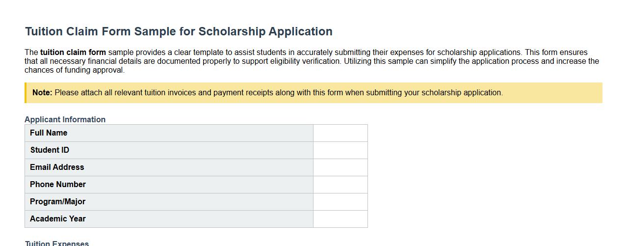 Tuition claim form sample for scholarship application image preview
