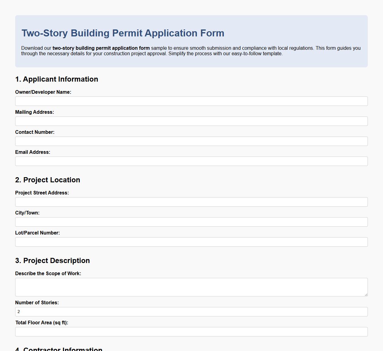 two-story building permit application form sample image preview