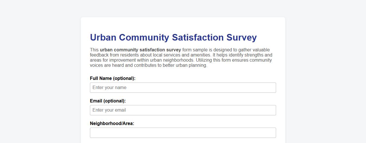 Urban community satisfaction survey form sample image preview