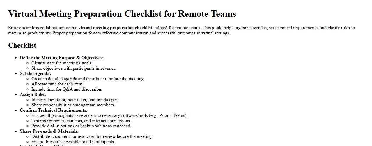 virtual meeting preparation checklist for remote teams image preview