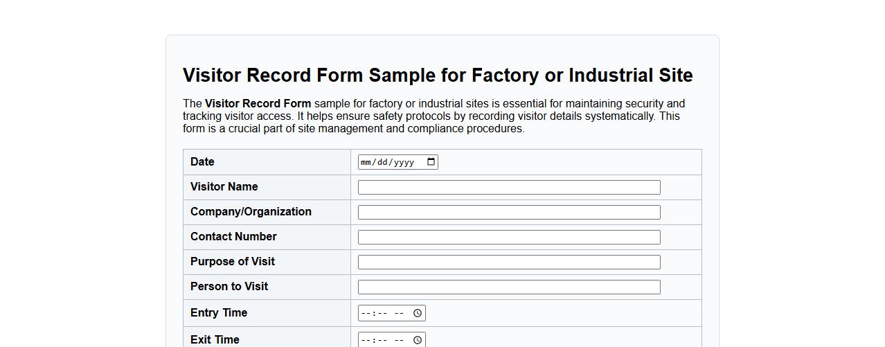 Visitor Record Form Sample for Factory or Industrial Site image preview