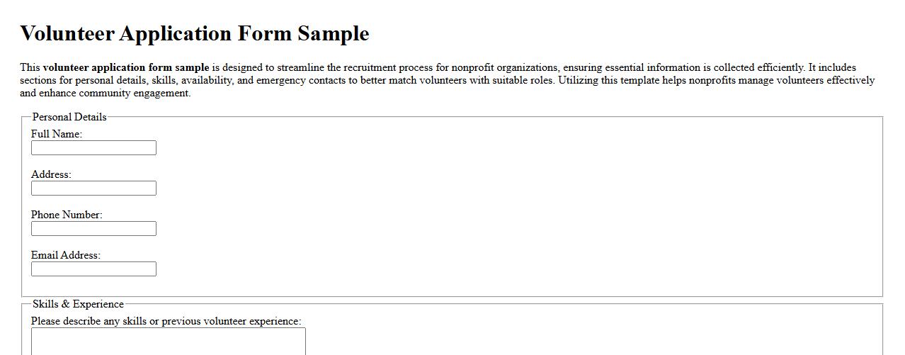 Volunteer application form sample for nonprofit organizations image preview