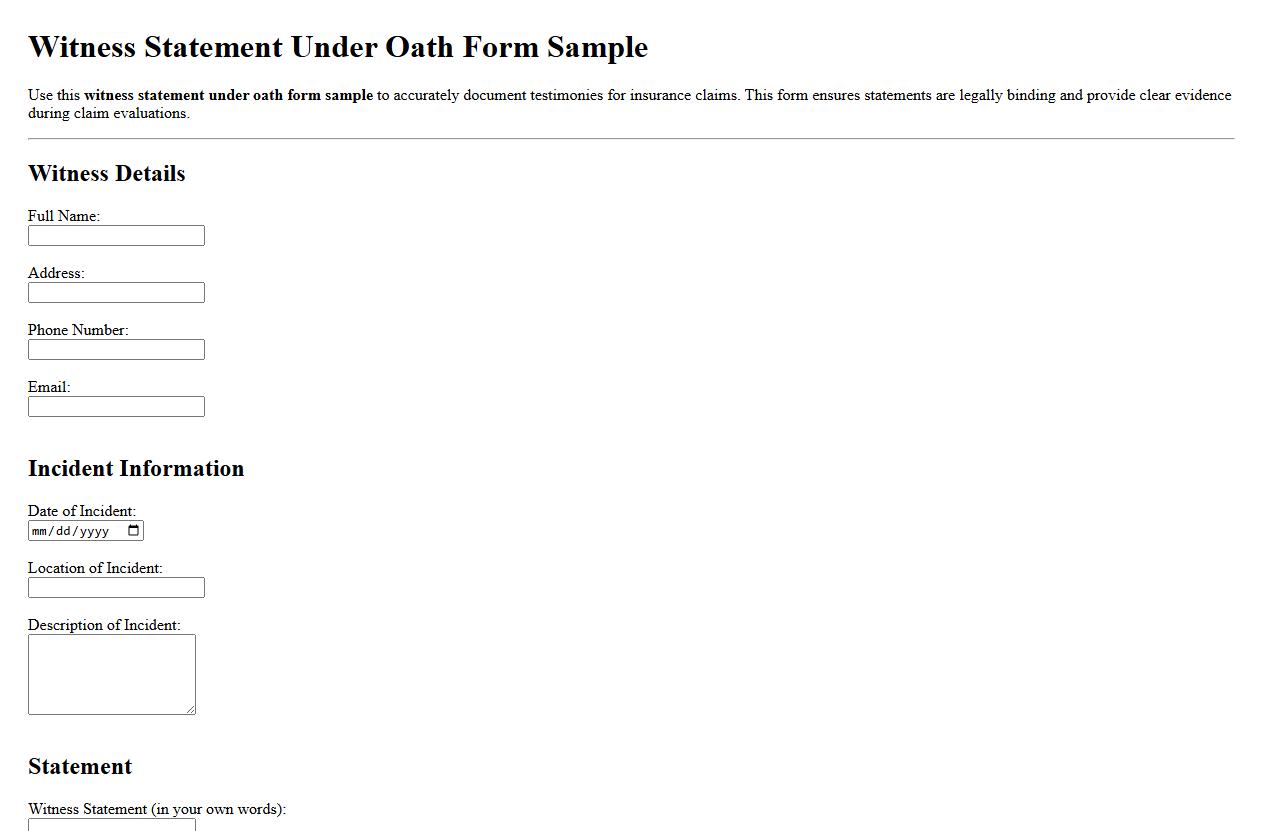 witness statement under oath form sample for insurance claims image preview