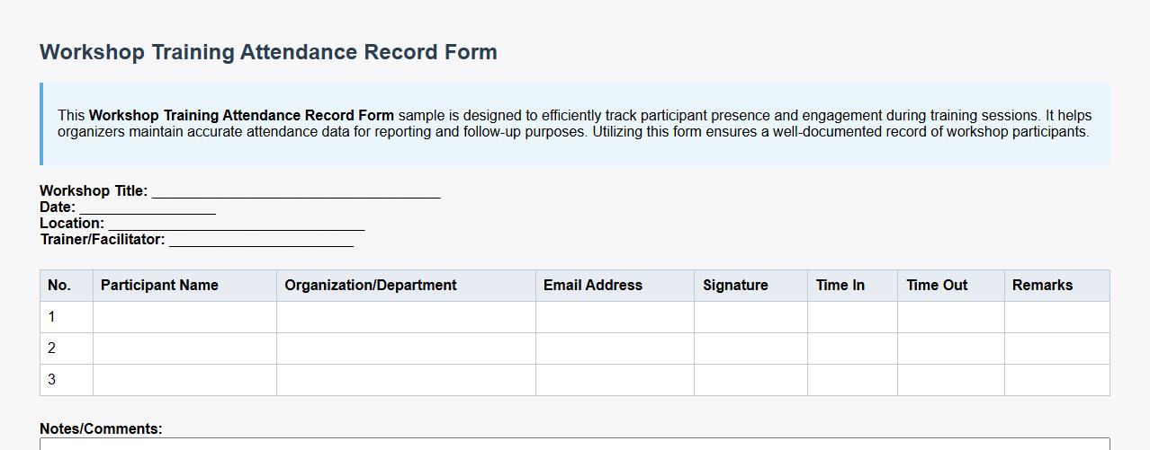 Workshop training attendance record form sample image preview
