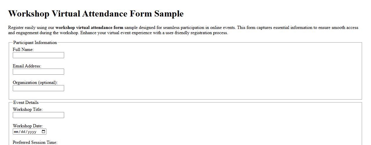 workshop virtual attendance form sample for online events image preview