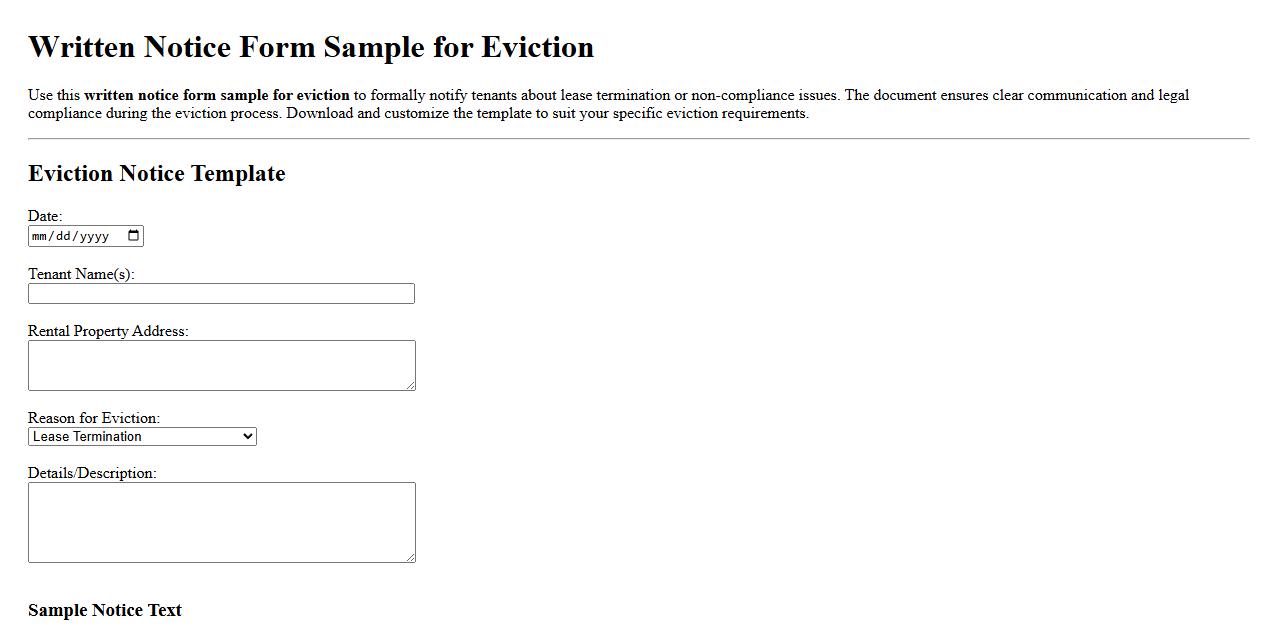 written notice form sample for eviction image preview