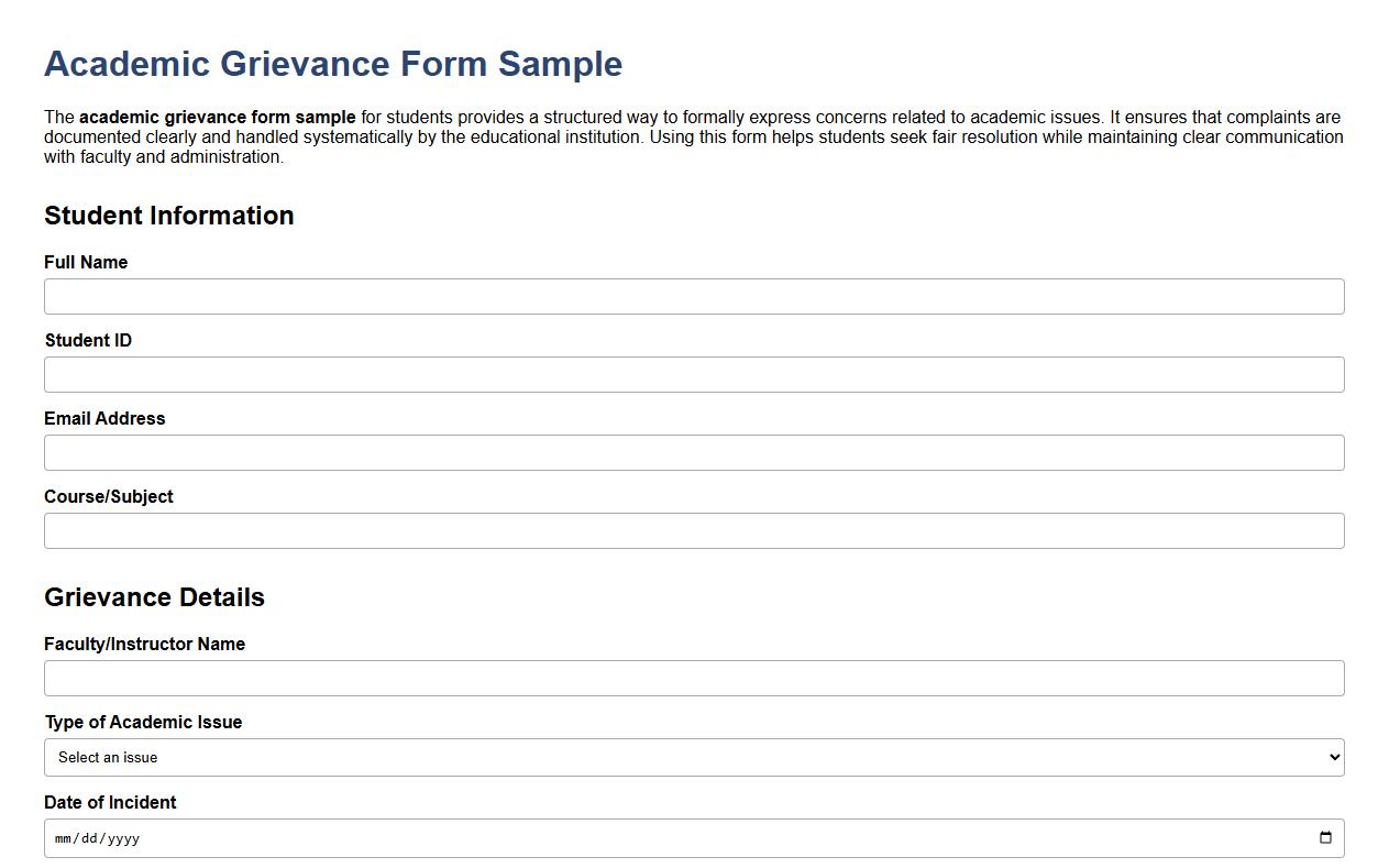Academic grievance form sample for students image preview
